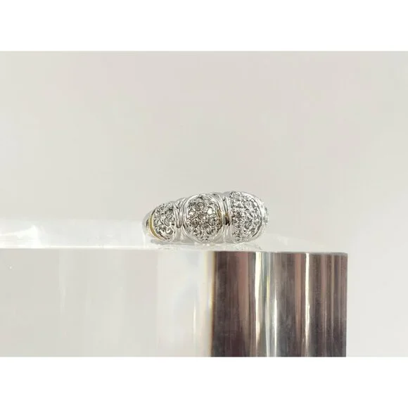 SOLD Domed Sterling Silver Pave Set Vintage Multi Gemstone Cluster Ring - sz 7 - Picture 2 of 10